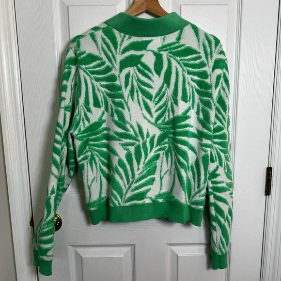 Cynthia Rowley Green White Leaf Print Tufted Cardigan Sweater Size XL Springtime - Picture 12 of 12